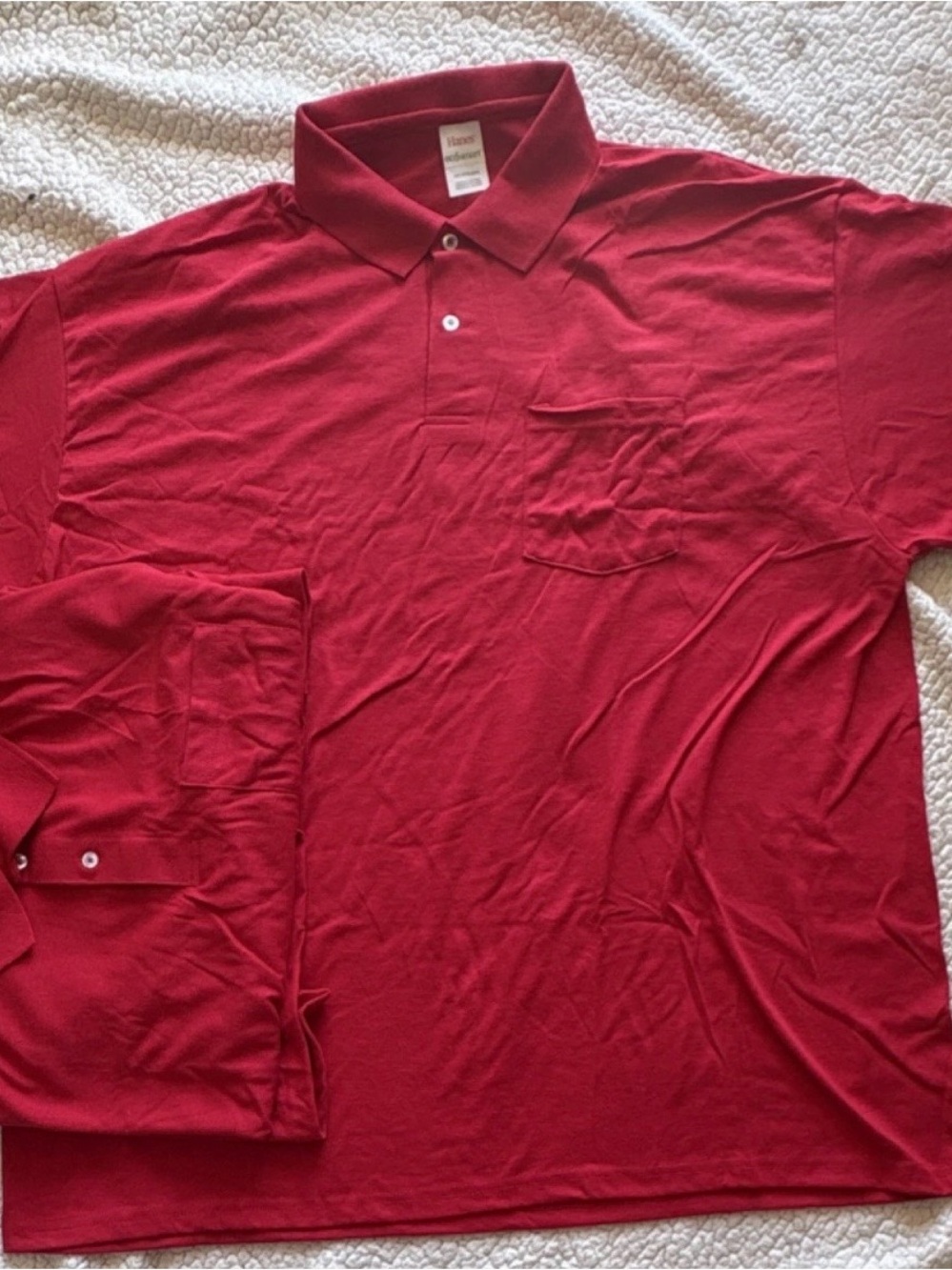 Hanes Men's Red Long-Sleeve Polo Shirt